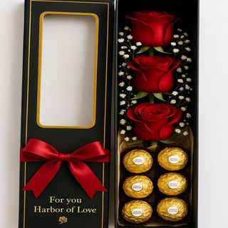Surpreende com Elegância – Caixa Premium com Rosas, Ferrero Rocher