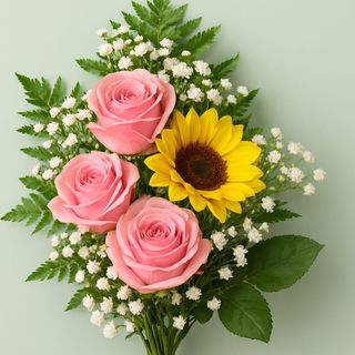  Bouquet “Sol & Doçura” – Girassol e Rosas Cor-de-Rosa ✨