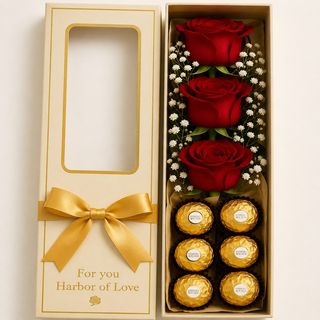 Surpreende com Elegância – Caixa  beis Premium com Rosas, Ferrero Rocher