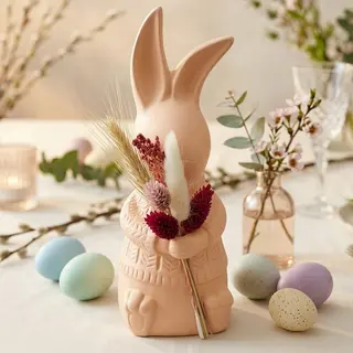 Coelho em Cerâmica  – Decoração Elegante com Flores Secas