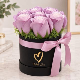 Caixa de Rosas de Sabão cor de rosa.