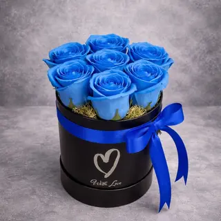 Caixa elegante com rosas de sabão azuis