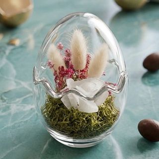 Ovo Decorativo em Vidro com Flores Secas – Arranjo Floral Elegante