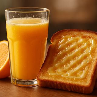 Sumo laranja natural e torradas