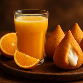 Sumo de Laranja natural e 3 coxinhas