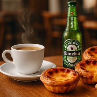 Café e Heineken e 3 pastéis de nata