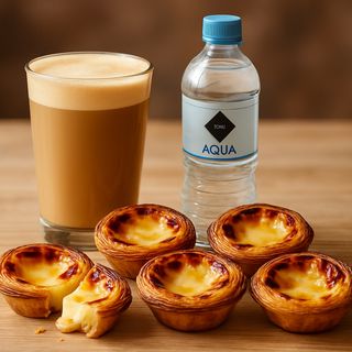 Galão e água 0,50L e 5 pastéis de nata