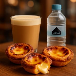 Galão e água 0,50L e 3 pastéis de nata