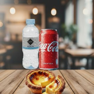 Coca-Cola e água 0,50L e pastel de nata