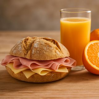 Sumo natural de laranja e sandes mista