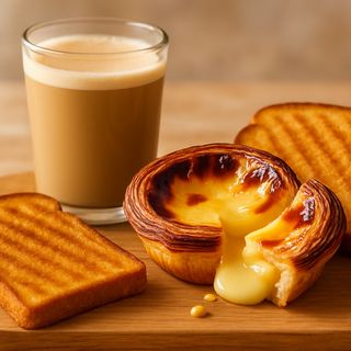 Galão e 2 torradas e 1 pastel de nata