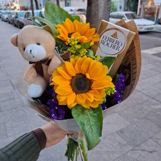 Girassóis Com Peluche e Chocolate
