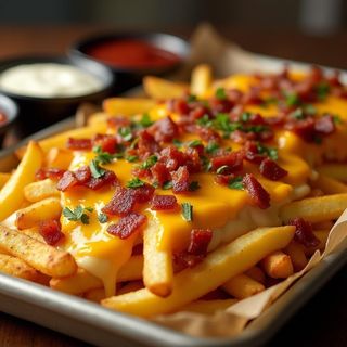 Batatas c/ cheddar e bacon 