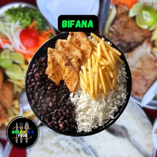 Bifana com Arroz e Feijão