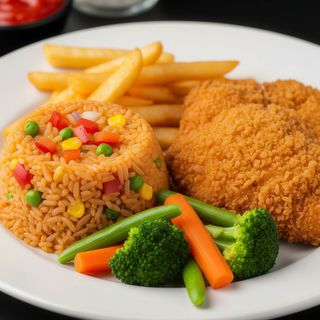 FRANGO PANADO COM ARROZ FRITO MEXICANO