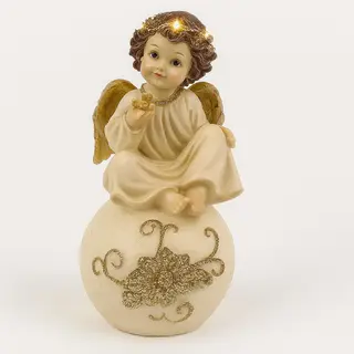 Marfinite - anjo na bola c/luz cor marfim ouro