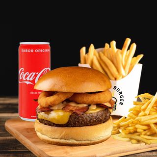 Combo Onion Burger + Bebida + Acompanhamento + Molhos