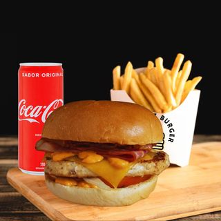 Menu Frango Burger + Bebida + Acompanhamento + Molhos