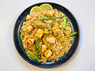 Salmon Asparagus Fried Rice
