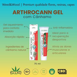 Arthrocann Gel para Massagem com Cânhamo, 75ml. Alívio de desconfortos crônicos e antiinflamatório.