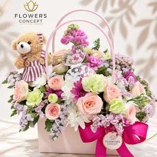 Cesto Floral com ursinho