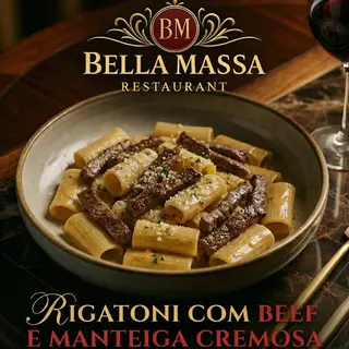 Rigatoni com beef e manteiga cremosa