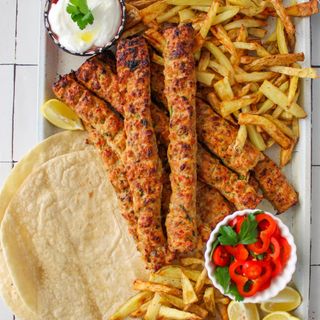 Seekh Kebabs (2pcs) with Durum Bread and Fries 