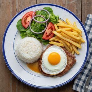 Menu Bitoque de Porco com Ovo