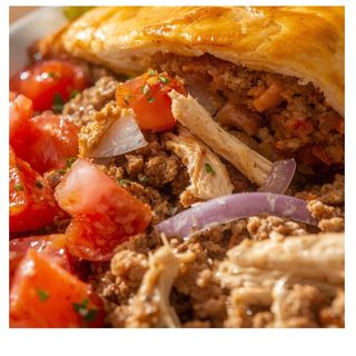 Pastel com frango, carne, queijo