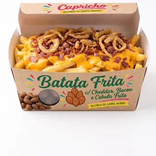 Batata Frita com Cheddar, Bacon e cebola frita