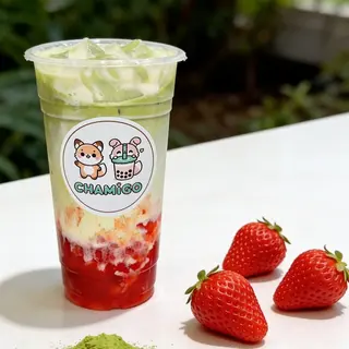 Matcha Morango (Fresco) com Leite