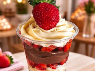 Delicia de morangos com chantilly.