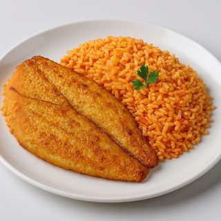 Filetes de peixe dourada com arroz e tomate