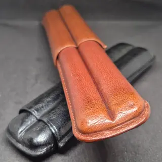 Charuteira dupla em pele castanha
