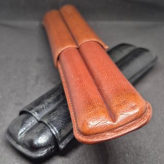 Charuteira dupla em pele castanha