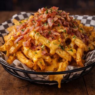 Batatas Fritas com Cheddar e Bacon (Fries with Cheddar and Bacon)