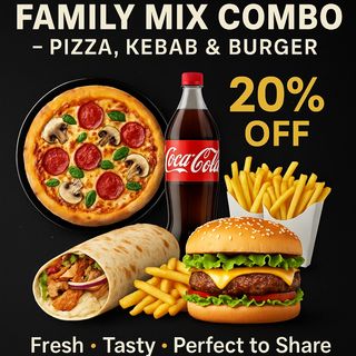 Peeta’s Family Mix Combo – Pizza, Kebab & Burger