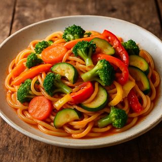 Linguine com Legumes Frescos e Molho de Tomate