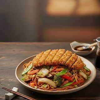 Egg noodles with Breaded Chicken