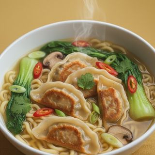 Tom yum dumpling soup