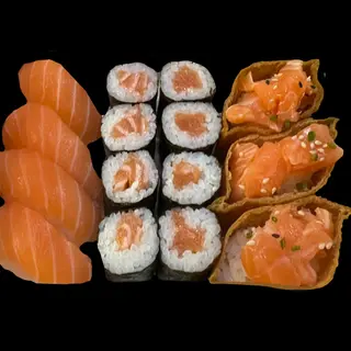 A11-Tofu salmão,maki salmão e nigiri salmão