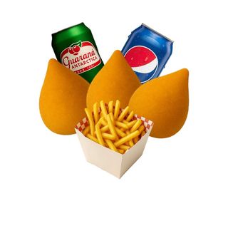 Menu 3 coxinhas + batata e 2 bebidas