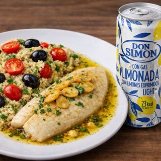 Couscus com Filé de Pescada ao Alho + Bebida