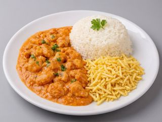 Strogonoff de frango com Arroz e Batata Palha