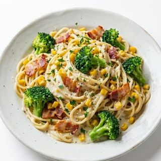 Esparguete com Bacon Milho e Brócolos ao Bechamel