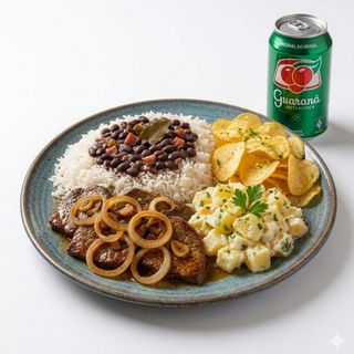 Fígado acebolado+ Bebida