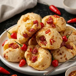 10 pães de queijo com bacon e Pimenta Calabresa