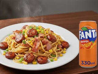 Macarrão na chapa+Bebida