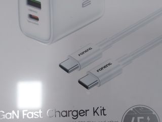 Carregador foneng eu67 2 portas usb+tipo-c Gan 45w com Cabo tipo-c Para tipo-c 1m branco