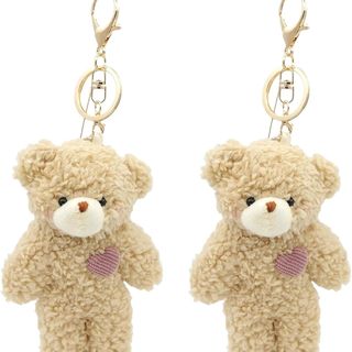 Porta chaves de urso beje com coração